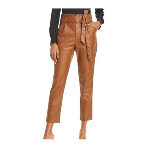 NEW Lucy Paris Womens Faux Leather Paper Bag Style Belted Cropped Pants Cognac S